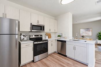 White cabinets with modern countertops